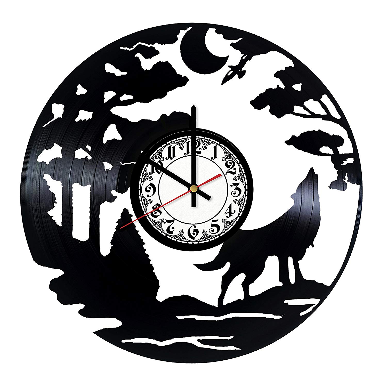 1500x1500 Wolf Night Moon Art Vinyl Wall Clock Unique Home Decor