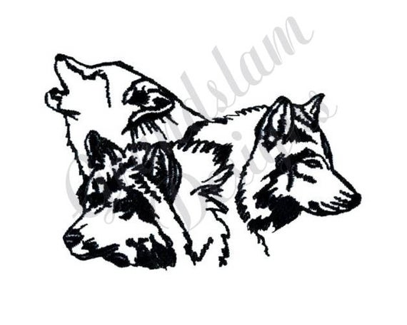 570x456 Wolf Pack Outline Machine Embroidery Design Etsy