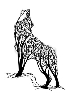 283x400 Mysterious Aggressive Wolf Howl Silhouette Double Exposure Blend