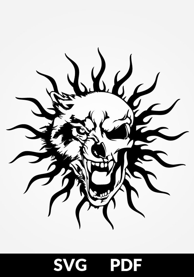 794x1134 Pdf Paper Cutting Template Skull Tattoo Wolf Etsy