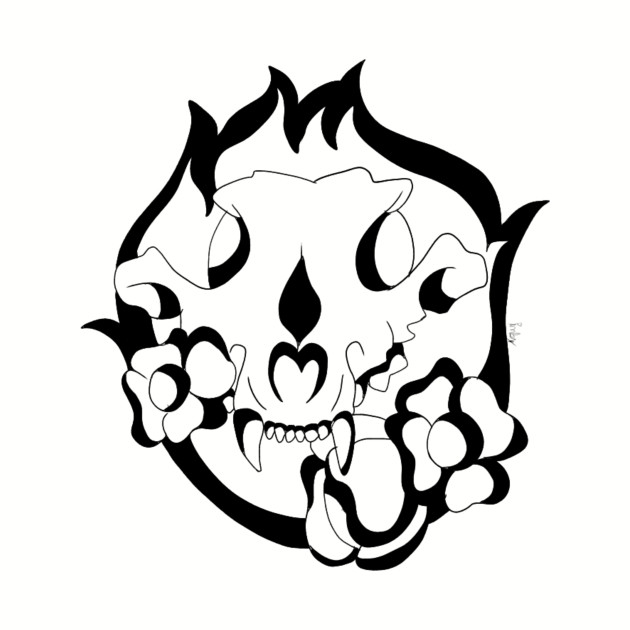 630x630 Wolf Skull W Flowers Flames