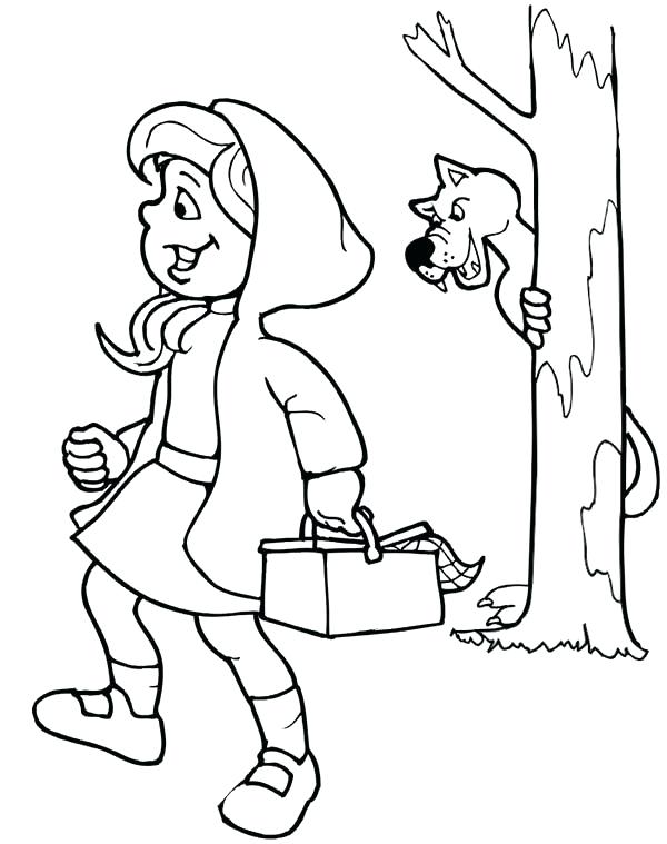 600x759 Little Red Riding Hood Drawing At Free For Wolf Hiding Behind Tree