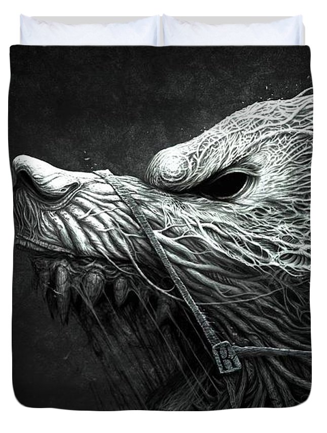 645x853 Wolf Teeth Drawing Aggression Black White Duvet