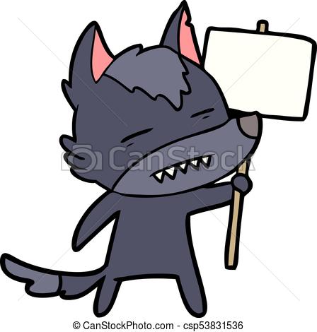 448x470 Cartoon Wolf With Sign Post Showing Teeth Vectors
