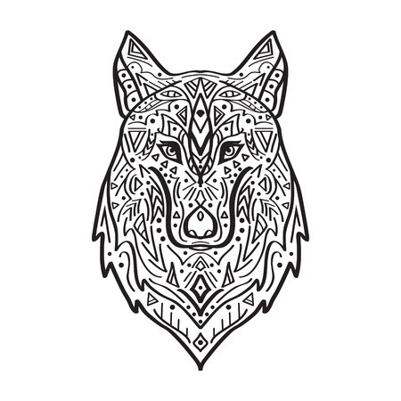 450x450 Vector Black And White Illustration Of Tribal Style Wolf