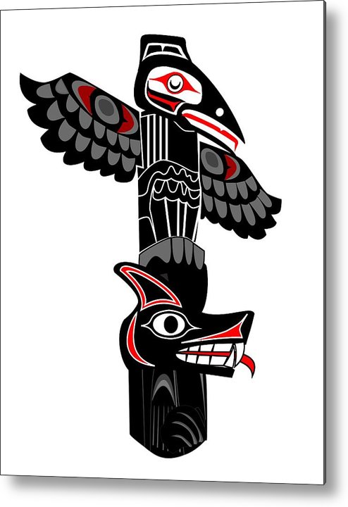 494x720 Raven Wolf Totem Pole Metal Print