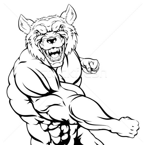 600x598 Fighting Wolf Mascot Vector Illustration Christos Georghiou