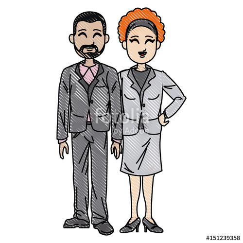 500x500 Drawing Man And Woman Business People Work Vector Illustration