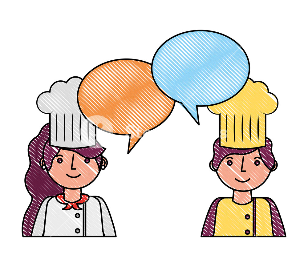 1000x867 Woman And Man Chef Talking Speech Bubble Vector Illustration