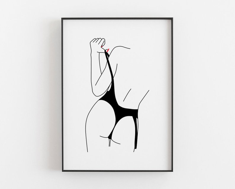 794x638 Minimalist Woman Art Girl In Bathing Suit Poster Line Etsy