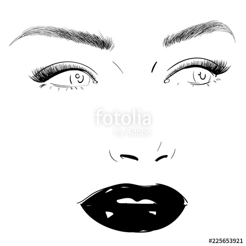 500x500 Fashion Woman Face Portrait Vector Drawing Perfect Lips, Lashes