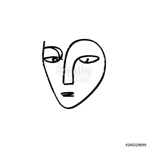 500x500 Abstract Continuous One Line Drawing, Woman Face Vector