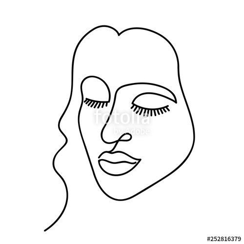 500x500 Abstract Vector Face One Line Drawing Portrait Woman Minimalist