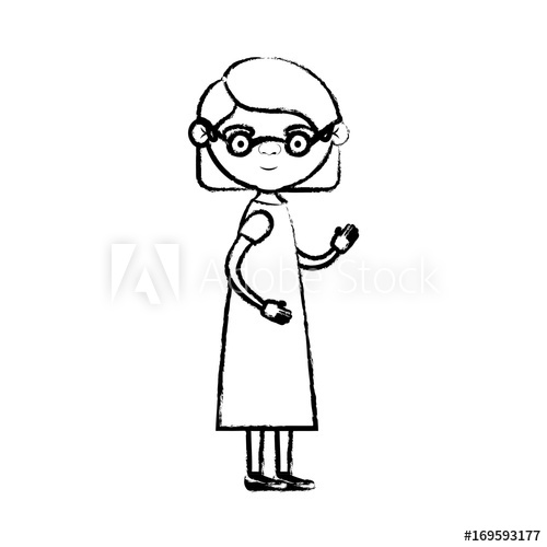 500x500 Blurred Silhouette Of Full Body Elderly Woman In Dress With Short