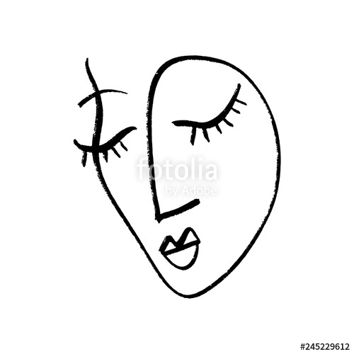 500x500 Abstract Continuous One Line Drawing, Woman Face Vector