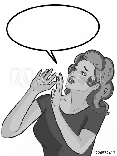 375x500 Cartoon Woman Looking Up And Worried Illustration And Speech