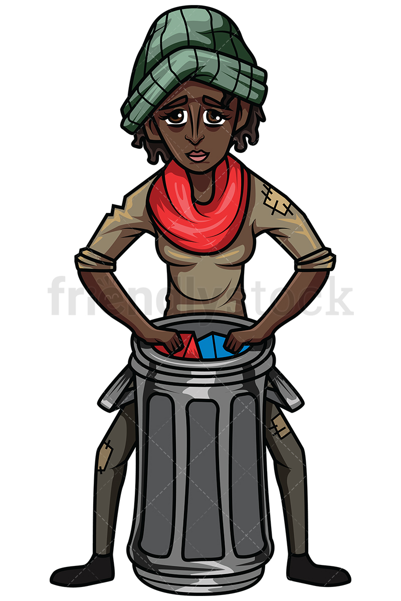 800x1200 Black Woman Looking For Food In Trash Vector Cartoon Clipart