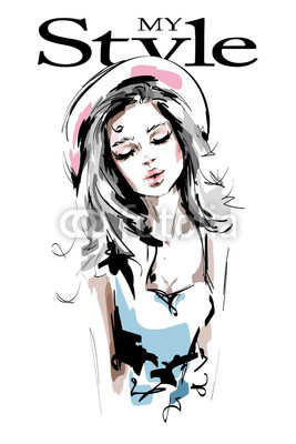 267x400 Hand Drawn Beautiful Young Woman Portrait Stylish Elegant Girl