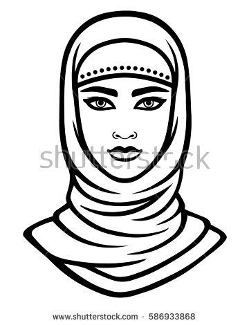 360x470 Animation Portrait Of The Arab Woman In A Hijab Linear Monochrome