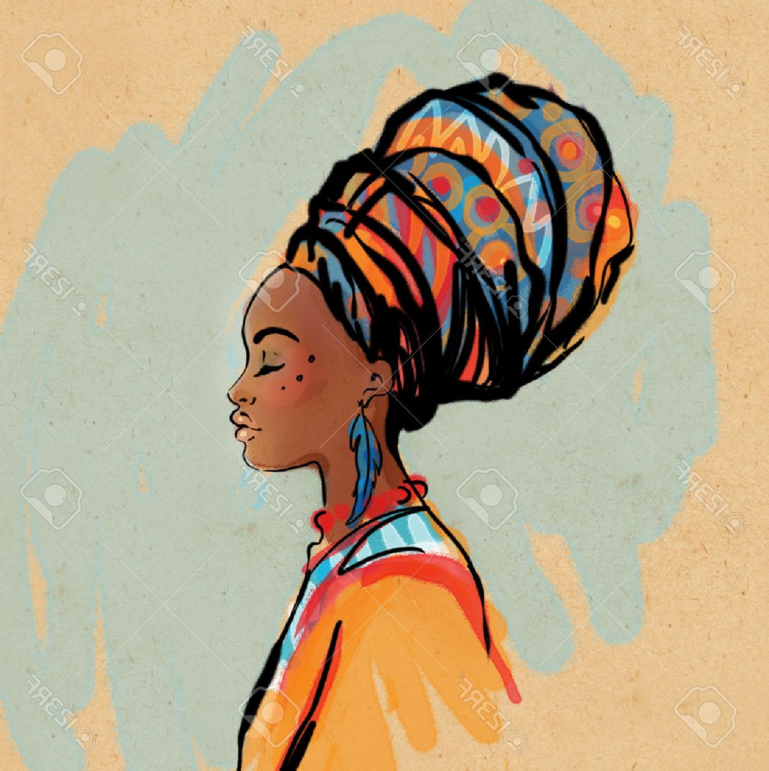 1555x1560 Photostock Vector Portrait Of Beautiful African Woman With Earring