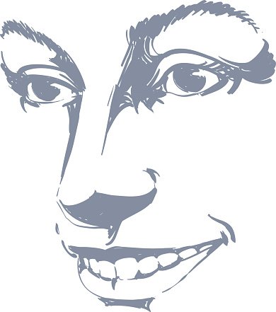 390x441 Vector Art Drawing, Portrait Of Gorgeous Happy Smiling Woman