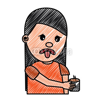 400x400 Portrait Young Woman Holding In Hand Beverage Unpleasant Vector
