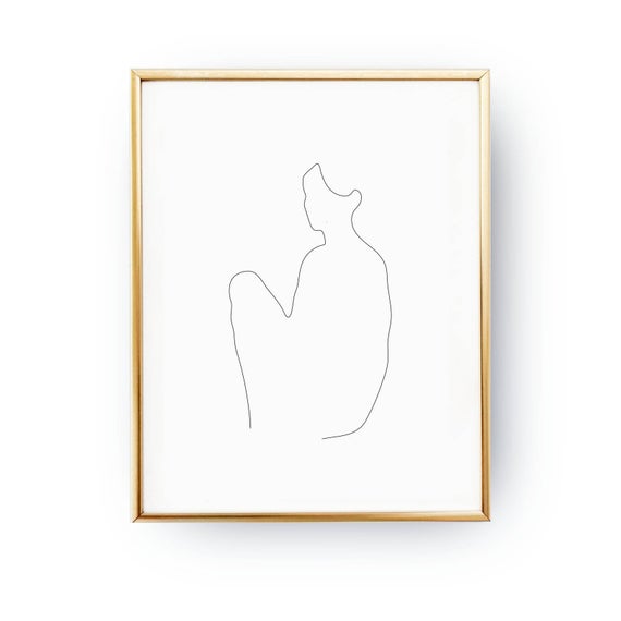 570x570 Sitting Woman Profile Black And White Sketch Art Minimal Etsy