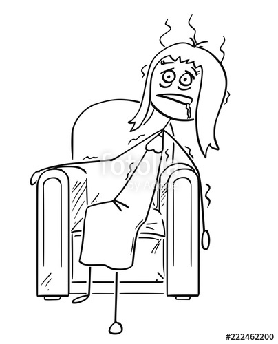 404x500 Cartoon Stick Drawing Conceptual Illustration Of Exhausted Woman