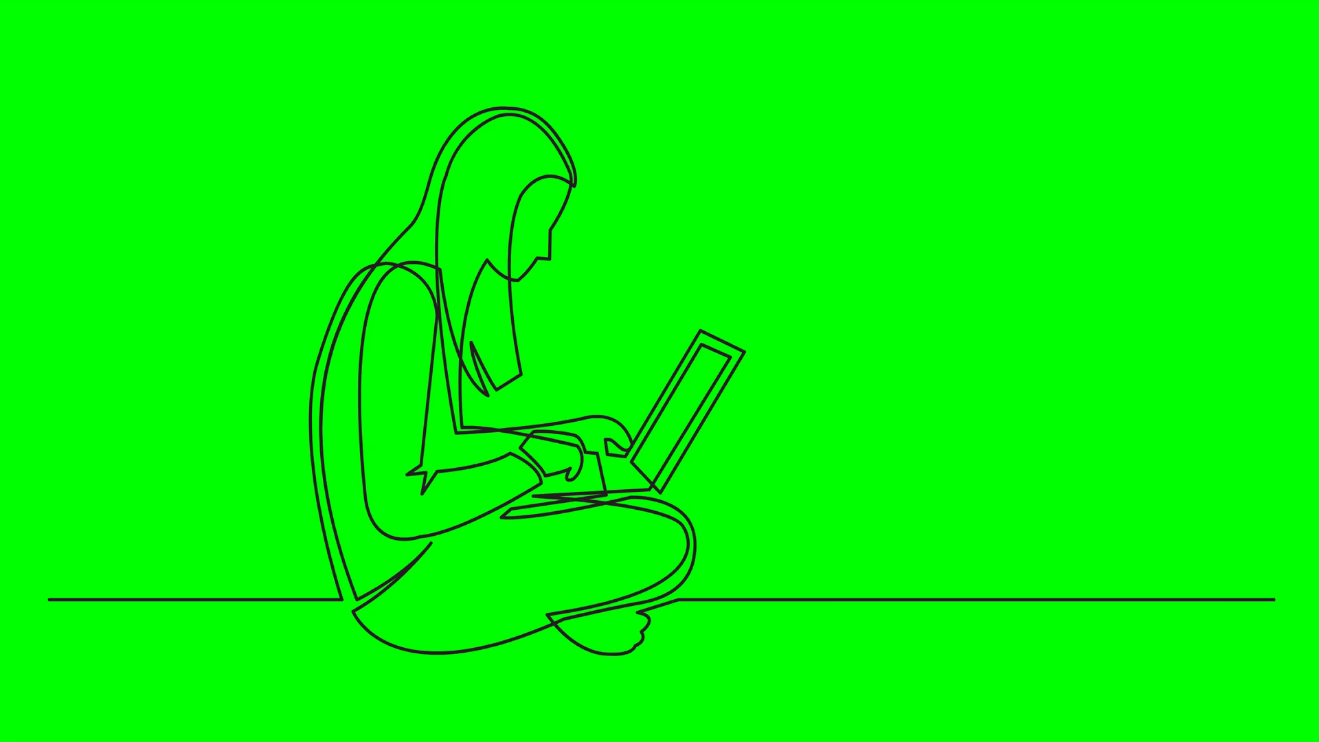 1920x1080 Continuous Line Drawing Of Woman Sitting With Computer Laptop