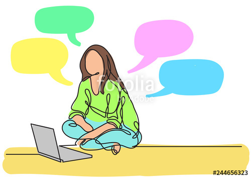 500x354 One Line Drawing Of A Woman Sitting With Laptop Computer Stock