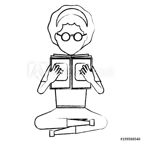 500x500 Sketch Of Avatar Woman Sitting And Reading A Book Over White