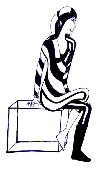 375x581 Woman Sitting On A Glass Box Drawing