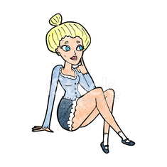 235x235 Cartoon Attractive Woman Sitting Thinking Stock Photos