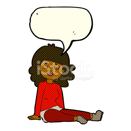 440x440 Cartoon Happy Woman Sitting On Floor With Speech Bubble Stock