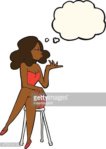 350x492 Cartoon Woman Sitting On Bar Stool With Thought Bubble Stock