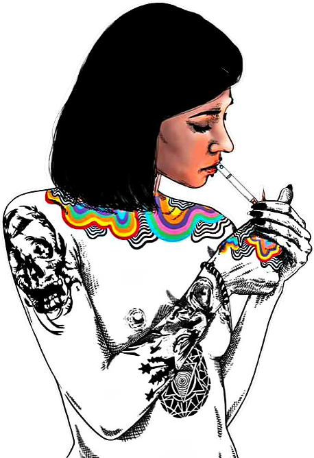 458x668 Blackandwhite Drawing Woman Smoking Trippy