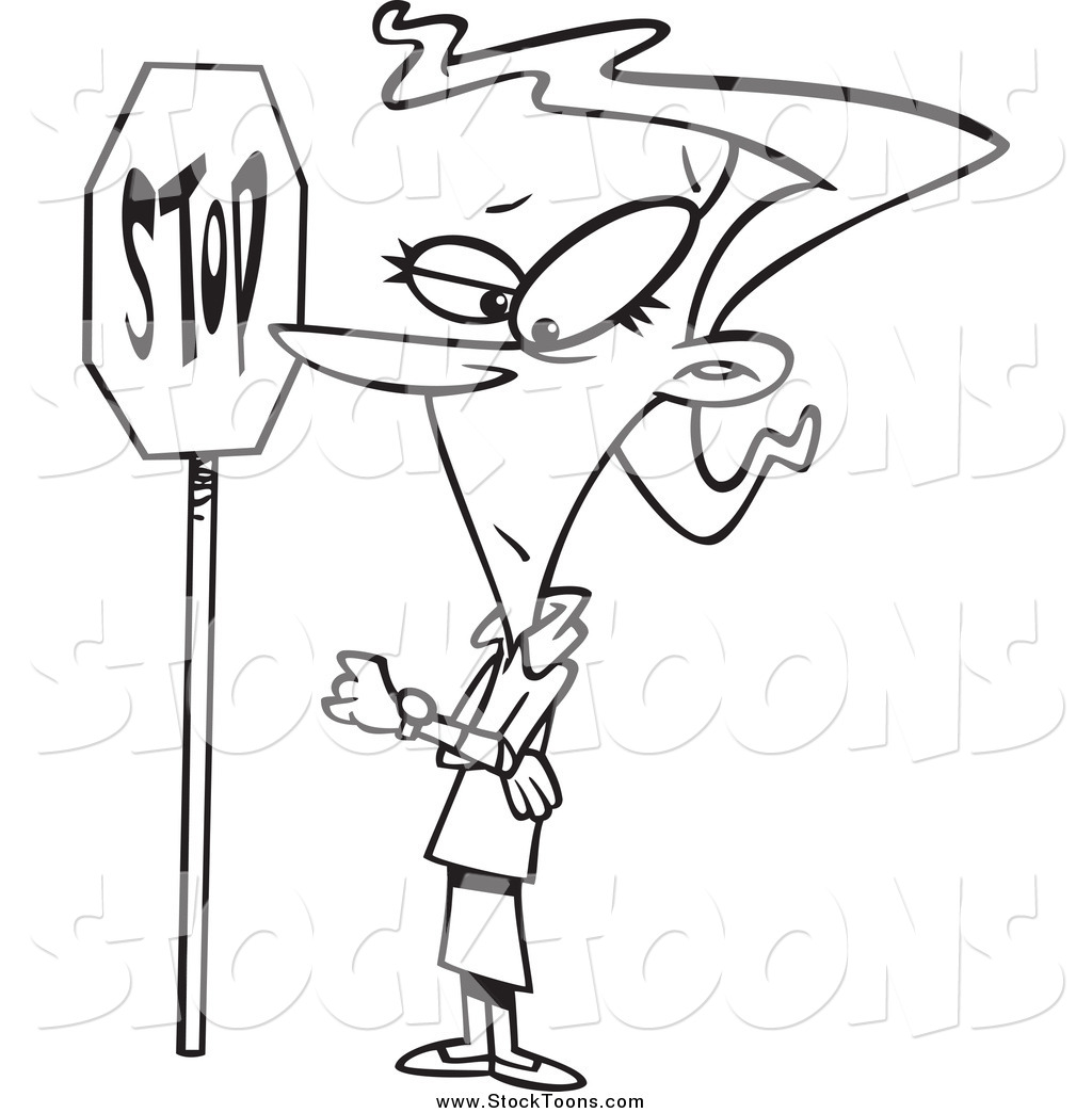 1024x1044 Stock Cartoon Of A Black And White Obedient Woman Standing