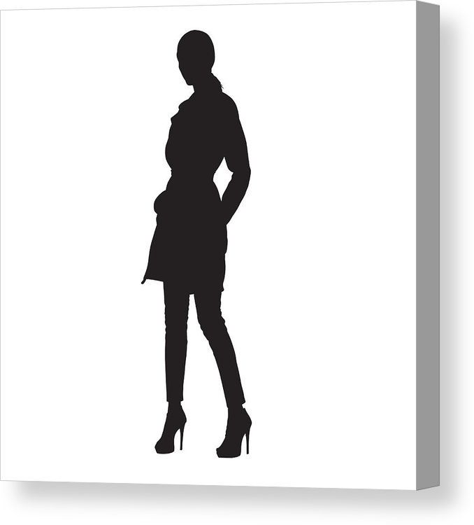 678x750 Woman Standing In Coat, Isolated Vector Silhouette Canvas Print