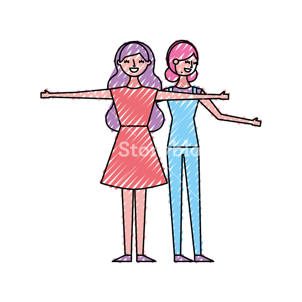 1000x1000 Two Woman Friendly Together Making Gesture With Arms Vector