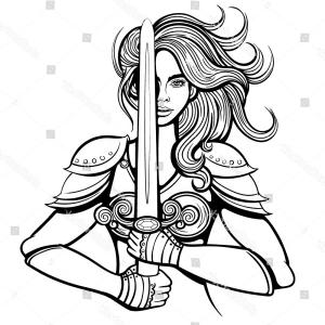 300x300 Stock Illustration Woman Warrior Sword Silhouette Illustration