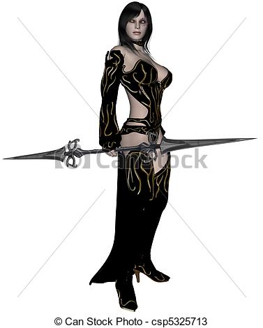 377x470 Woman Elf Warrior With Spear Rendered Woman Dark Elf Warrior