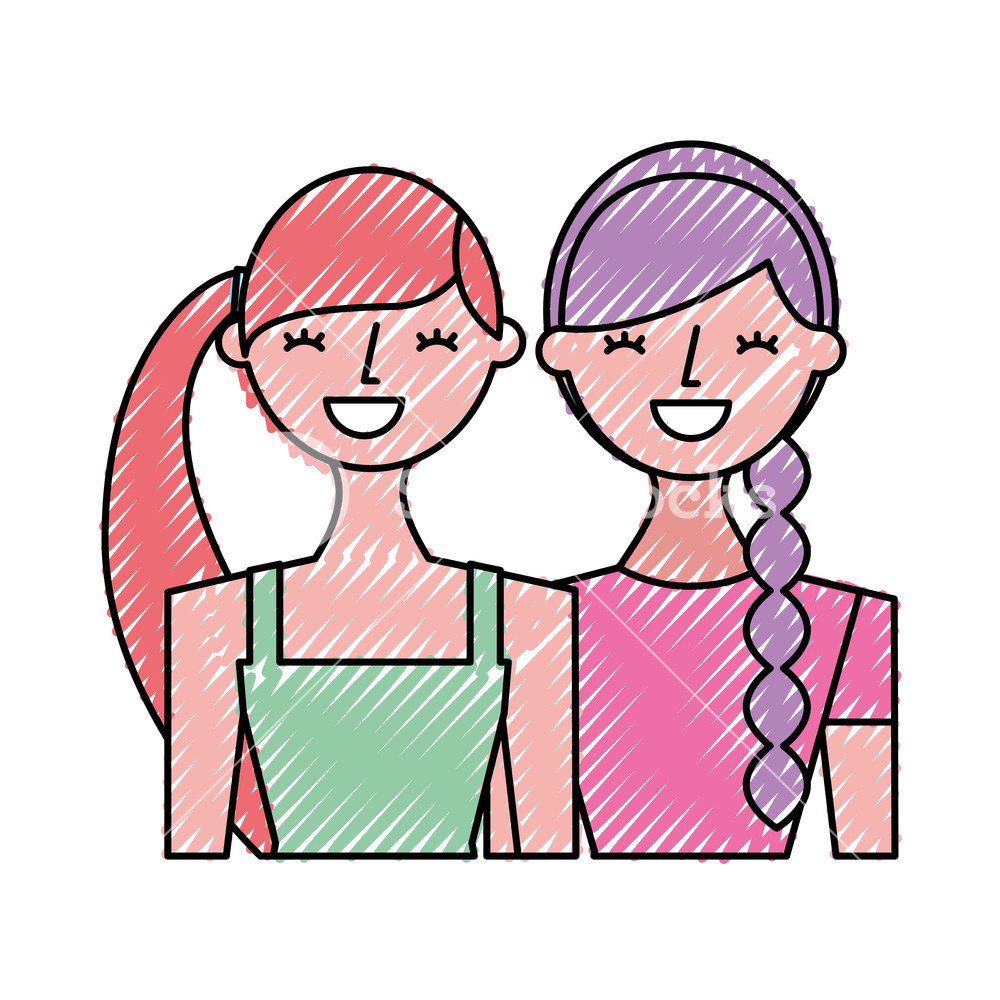 1000x1000 Portrait Young Women Friends Happy Characters Vector Illustration