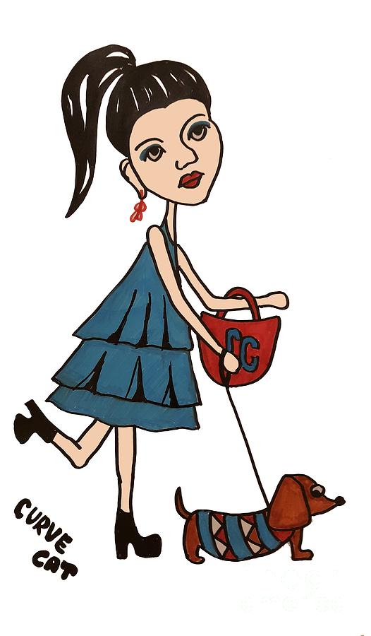 526x900 Women With Dog Drawing