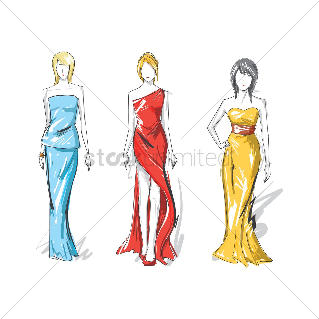 1300x1300 Collection Of Fashion Model Sketches Vector Image