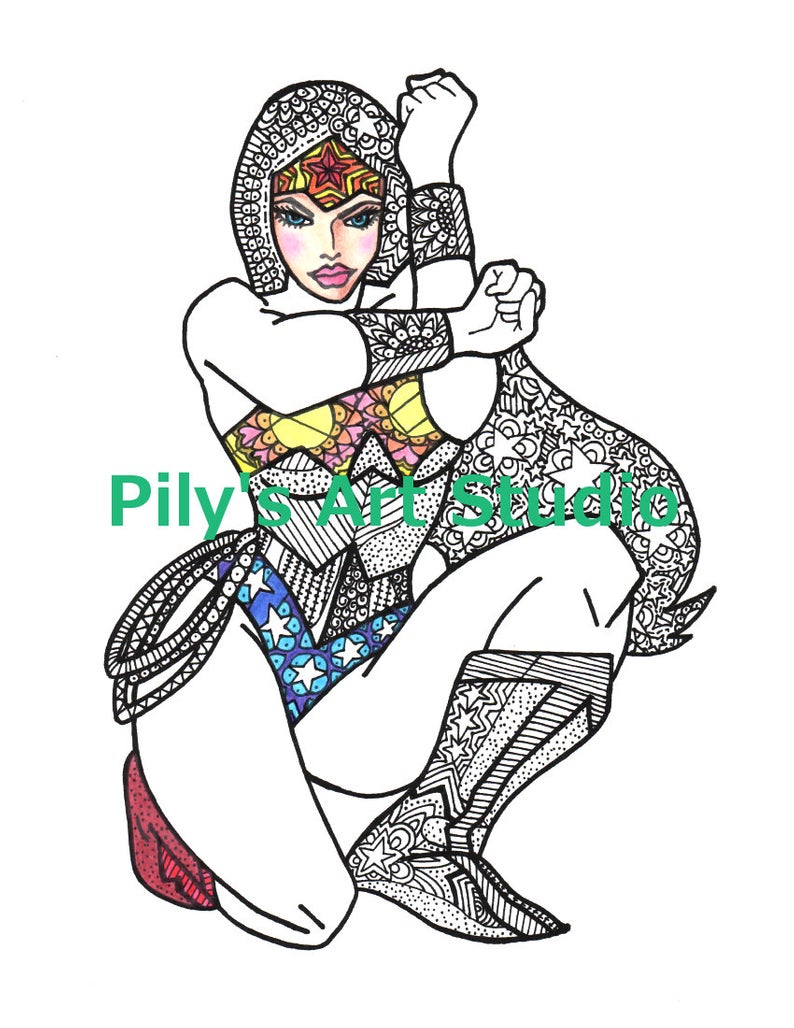 794x1028 Instant Download Pdf Wonder Woman Zentangle Coloring Page Etsy