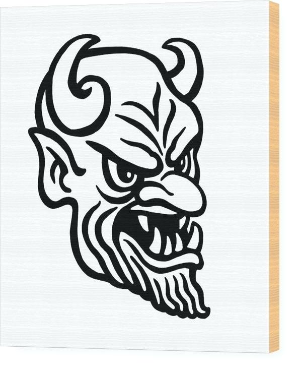 594x740 Drawing Of The Devil Horned Wood Print Featuring The Drawing Devil