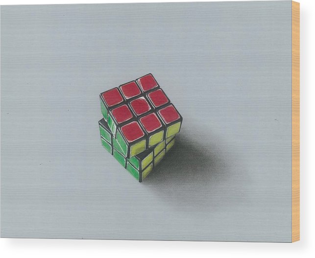 643x527 realistic drawing of rubik's cube wood print