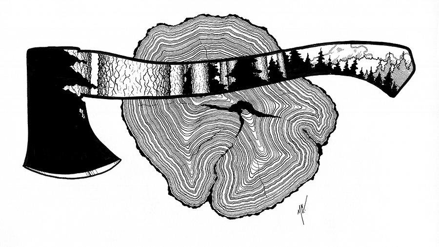 900x506 wood grain axe drawing