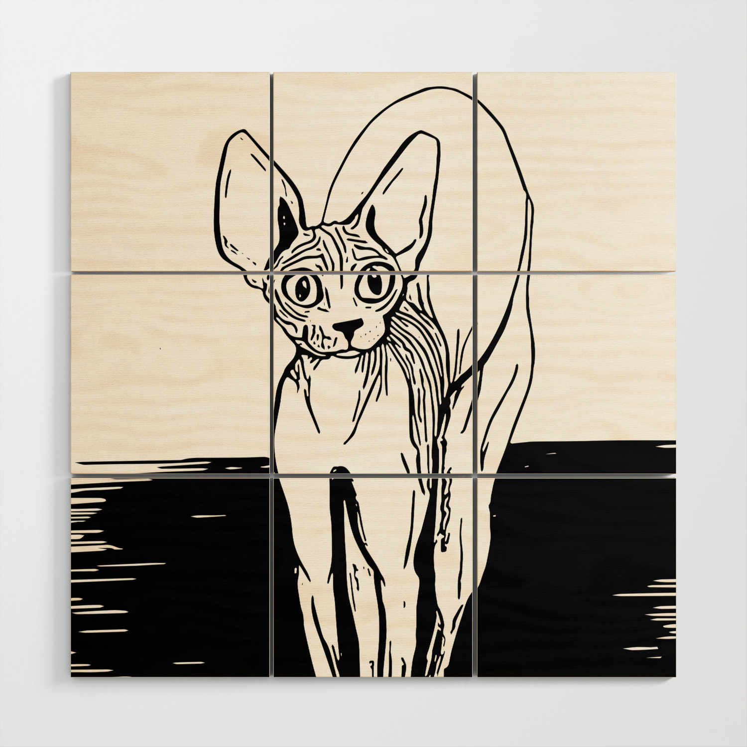 1500x1500 Black And White Sphynx Cat Line Drawing