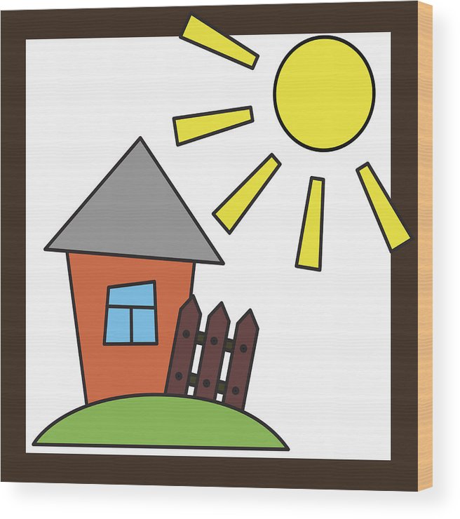 656x740 Private Rustic House With Fence Cartoon Image Wood Print